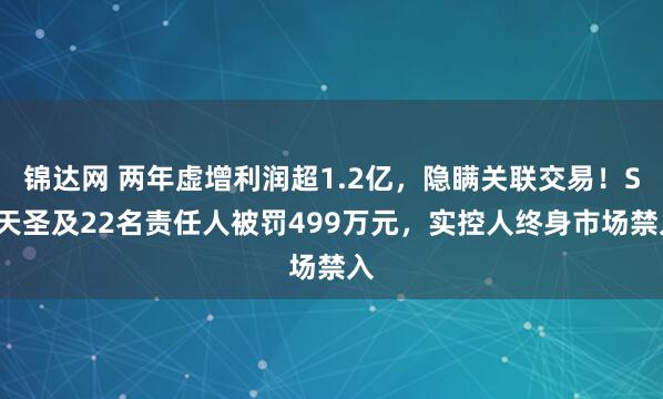 锦达网 两年虚增利润超1.2亿，隐瞒关联交易！ST天圣及22名责任人被罚499万元，实控人终身市场禁入
