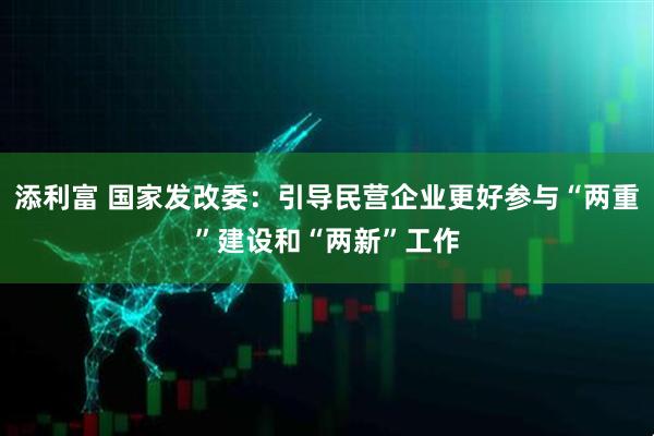 添利富 国家发改委：引导民营企业更好参与“两重”建设和“两新”工作