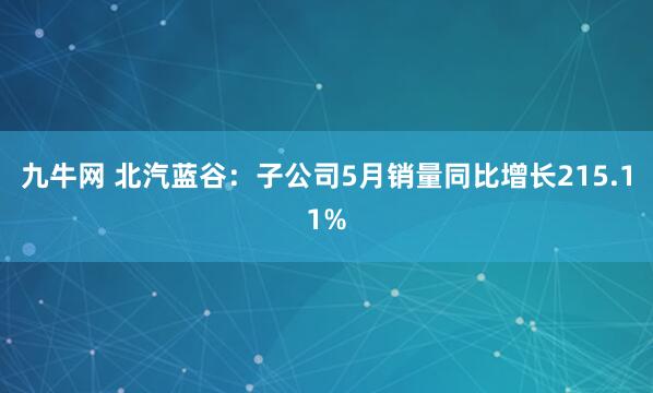 九牛网 北汽蓝谷：子公司5月销量同比增长215.11%