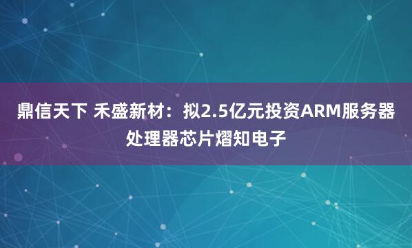 鼎信天下 禾盛新材：拟2.5亿元投资ARM服务器处理器芯片熠知电子