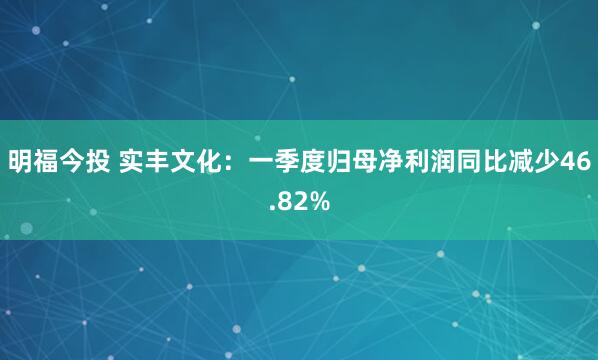 明福今投 实丰文化：一季度归母净利润同比减少46.82%